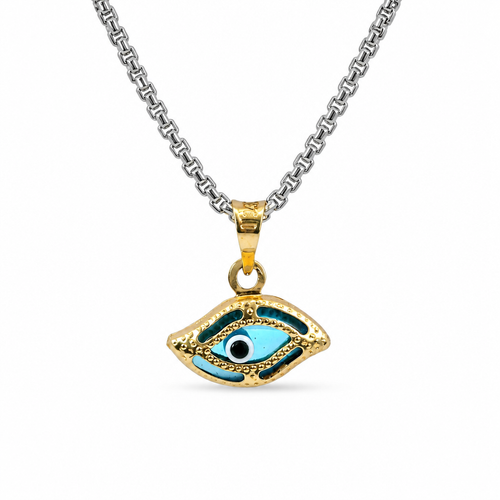 14KT Gold Charm Small 3D Turquoise Evil Eye with Plain Bell