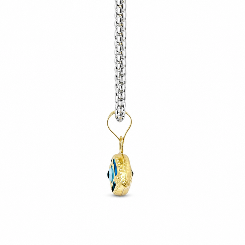 14KT Gold Charm Small 3D Turquoise Evil Eye with Plain Bell