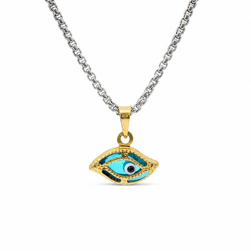 14KT Gold Charm Small 3D Turquoise Evil Eye with Plain Bell