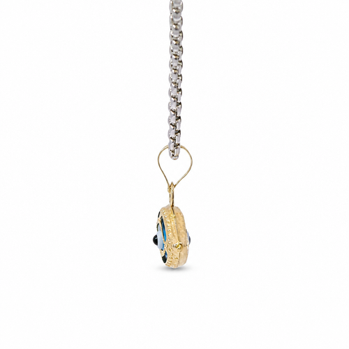 14KT Gold Charm Small 3D Turquoise Evil Eye with Plain Bell