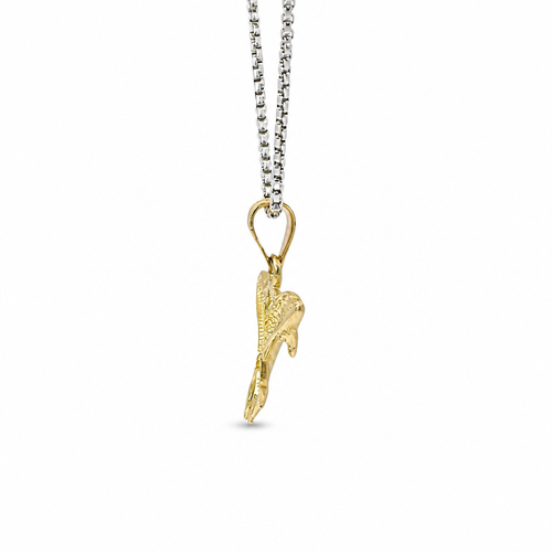 14KT Gold Charm Two Medium Diamond Cut Jumping Dolphins with Plain Bell