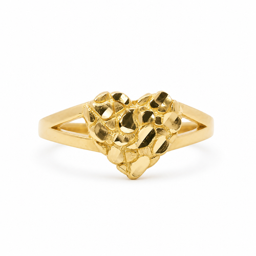 14KT Gold Ring Women's Small Nugget Heart Shape with Plain Split Band