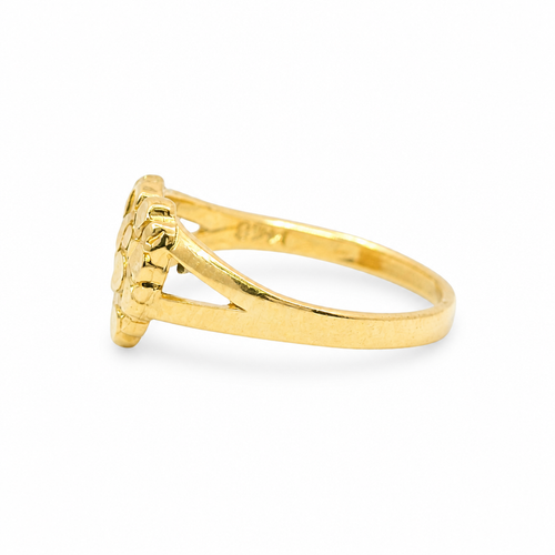 14KT Gold Ring Women's Small Nugget Heart Shape with Plain Split Band
