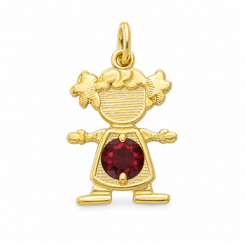 14KT Gold Charm Girl with Purple CZ Stone Belly and Plain Bell