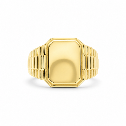 14KT Gold Ring Women's Engravable Rectangle with Watch Band Sides
