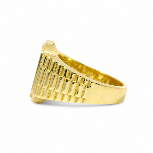 14KT Gold Ring Women's Engravable Rectangle with Watch Band Sides