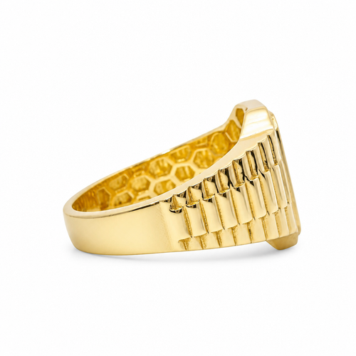 14KT Gold Ring Women's Engravable Rectangle with Watch Band Sides