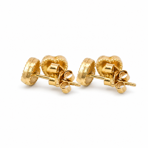 14KT Gold Earrings Extra Small Aqua Blue Heart with Dotted Border with Push Back Post and Butterfly Backs