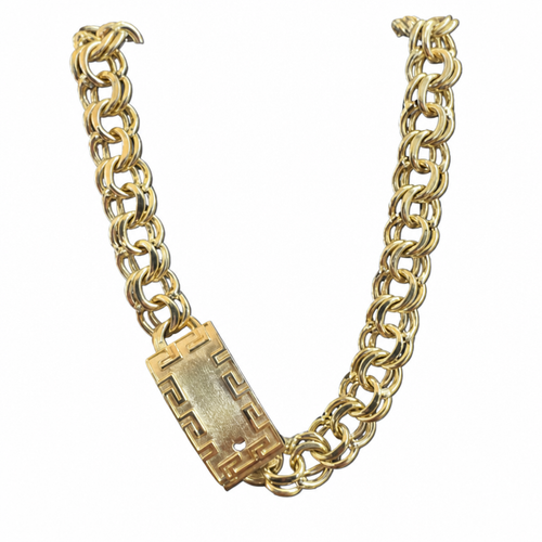 14KT Gold Chain Hollow Chino with Greek Border Pin Lock 6mm