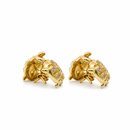 14KT Gold Earrings Small White CZ Stones Nugget Turtle with Push Back Post and Butterfly Backs