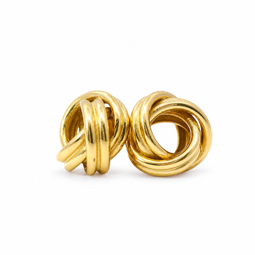 14KT Gold Earrings Medium Two Strand Round Knot with Push Back Post and Butterfly Backs