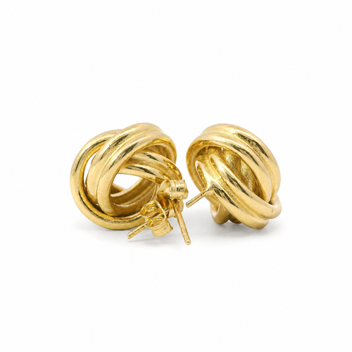 14KT Gold Earrings Medium Two Strand Round Knot with Push Back Post and Butterfly Backs