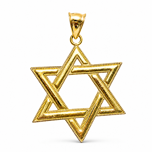 14KT Gold Charm 2XL Open Dotted Star of David with Plain Bell