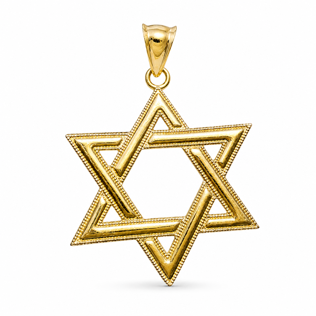 14KT Gold Charm 2XL Open Dotted Star of David with Plain Bell