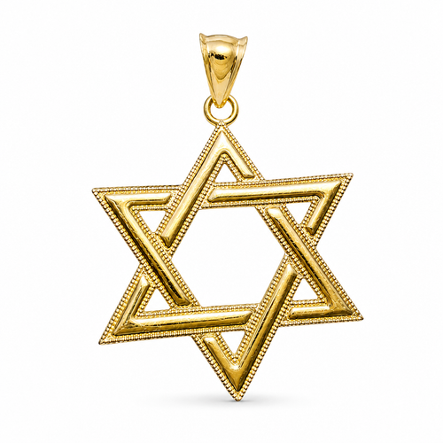 14KT Gold Charm 2XL Open Dotted Star of David with Plain Bell
