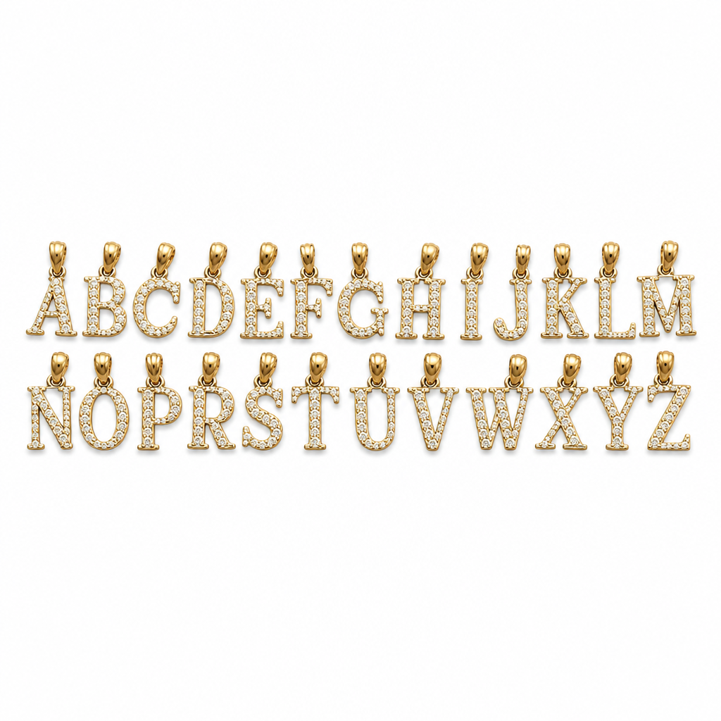 14KT Gold Charm Medium Diamond Cut Letter "F" with Plain Bell
