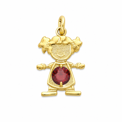 14KT Gold Charm Girl with Royal Blue CZ Stone Belly and Plain Bell
