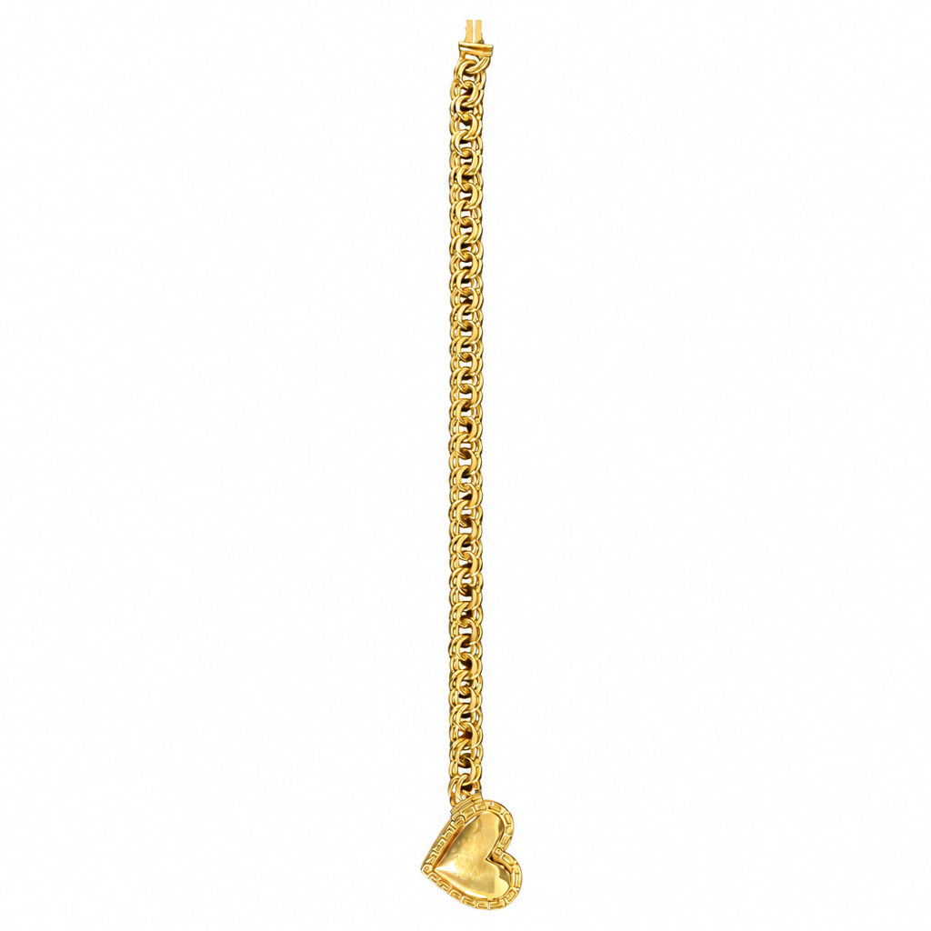 14KT Gold Bracelet Hollow Greek Chino Heart 3.5mm