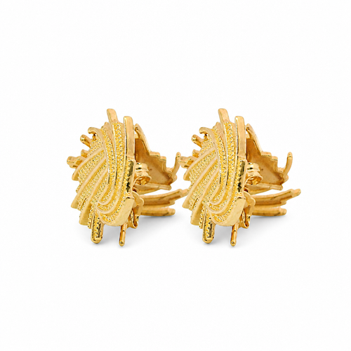 14KT Gold Earrings Medium Feathered Spiral with Push Back Post and Butterfly Backs