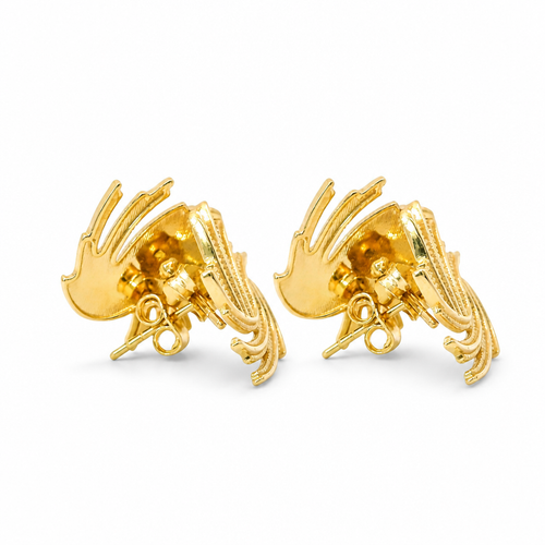 14KT Gold Earrings Medium Feathered Spiral with Push Back Post and Butterfly Backs