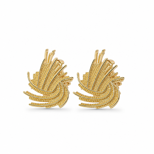 14KT Gold Earrings Medium Feathered Spiral with Push Back Post and Butterfly Backs
