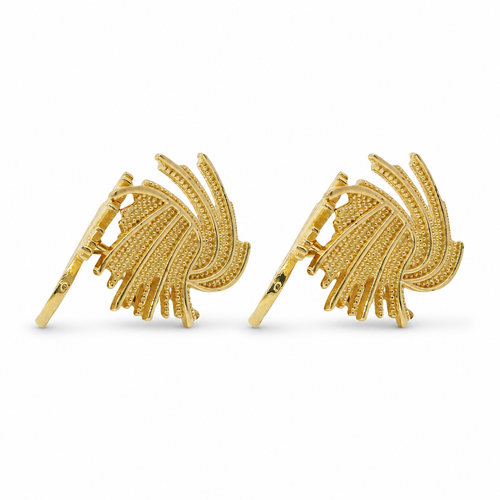 14KT Gold Earrings Medium Feathered Spiral with Push Back Post and Butterfly Backs
