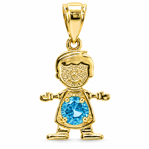 14KT Gold Charm Boy with Turquoise CZ Stone Belly and Plain Bell