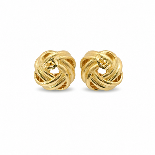 14KT Gold Earrings Medium Two Plain Strand Square Knot with Open Center, Push Back Post, and Butterfly Backs