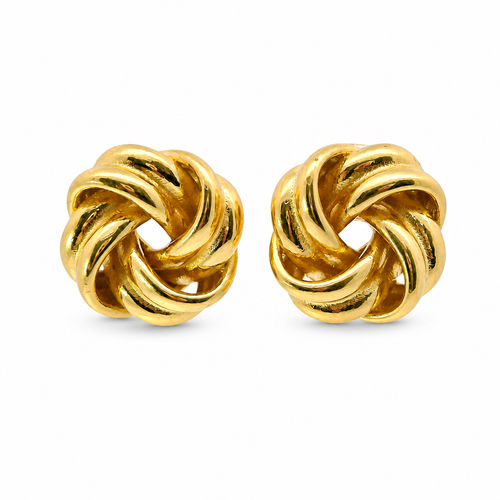 14KT Gold Earrings Medium Two Plain Strand Square Knot with Open Center, Push Back Post, and Butterfly Backs