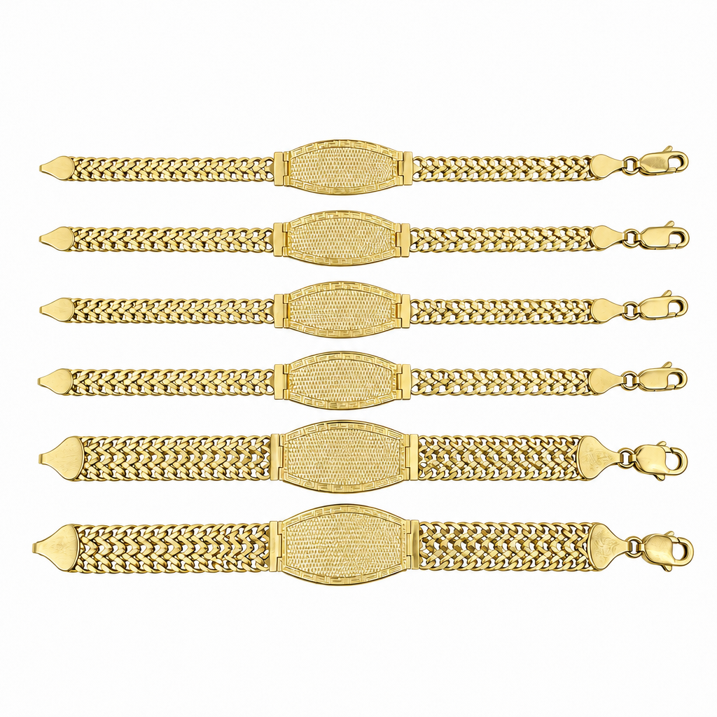 14KT Gold Bracelet Hollow Petetillo Band with Greek Name Plate 3mm