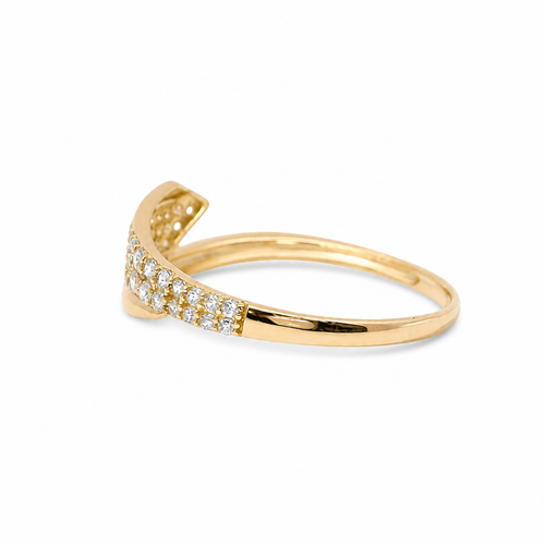 14KT Gold Ring Women's Light Weight Bypass Band One Side Triple Row Tapered to Double Row and One Side Plain