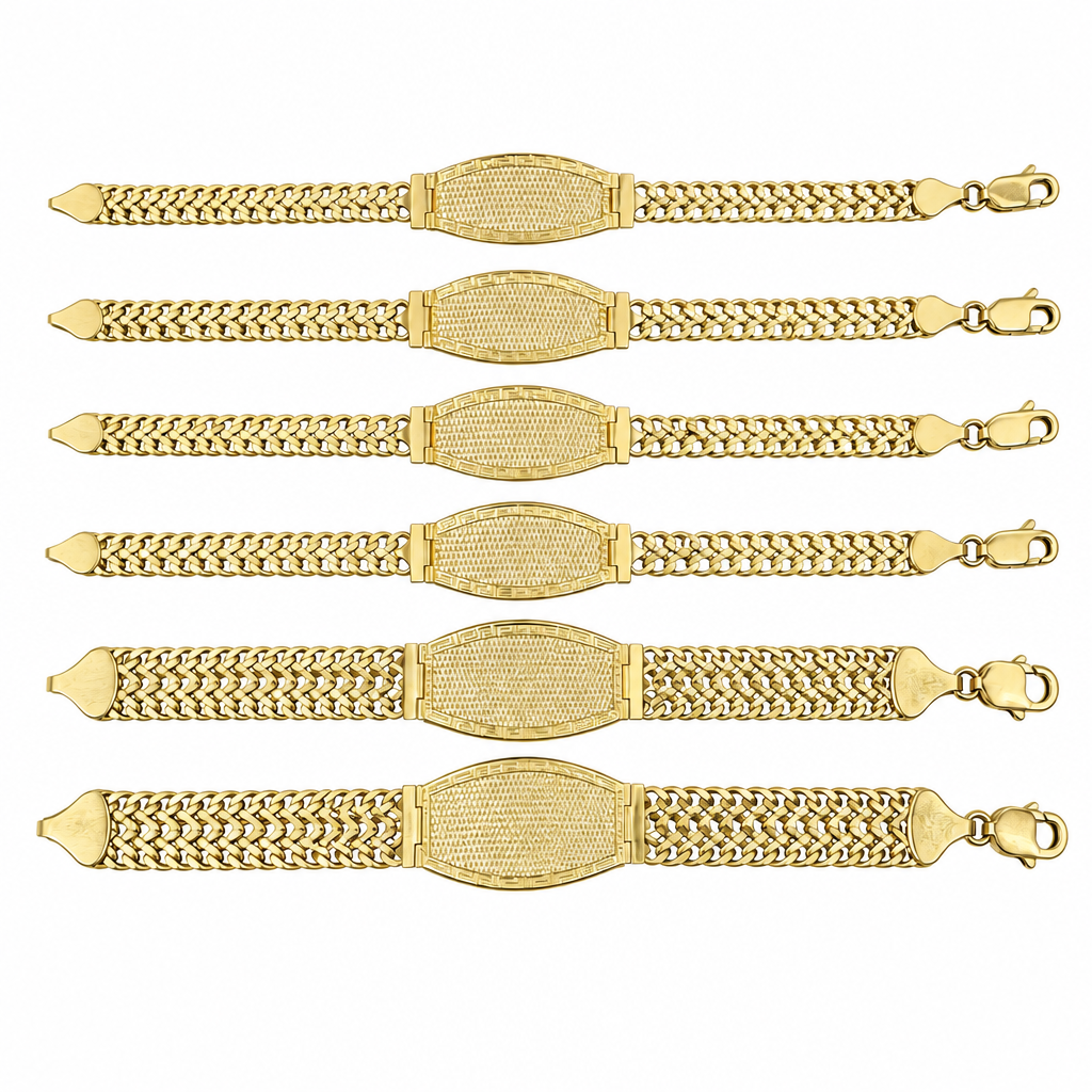 14KT Gold Bracelet Hollow Petetillo Band with Greek Name Plate 3.5mm