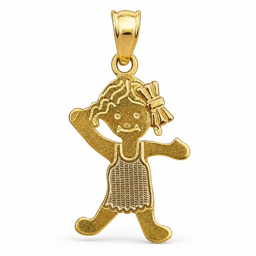 14KT Gold Charm Mini Tri Tone Girl with Plain Bell