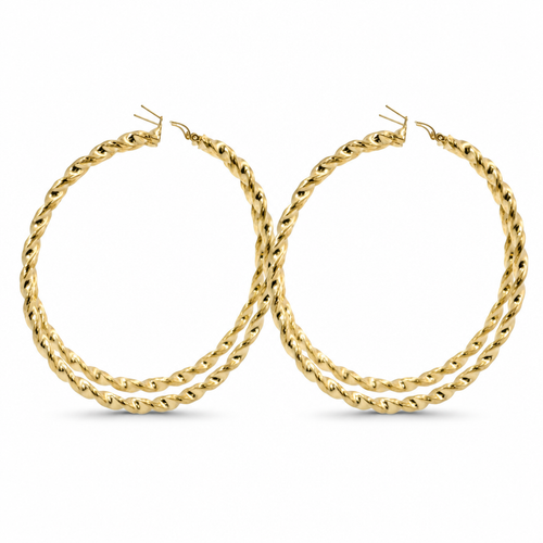 14KT Gold Earrings Hoops Round Twisted Hollow Tube with Saddleback Hinge Closure Length 7mm