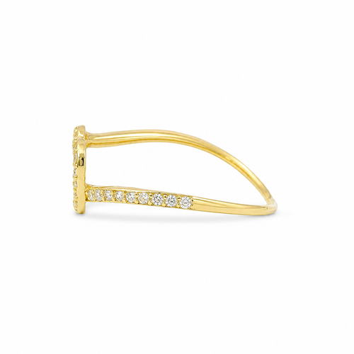 14KT Gold Ring Women's Light Weight Open White CZ Stones Heart Outline with White CZ Stones Closed Bypass Band
