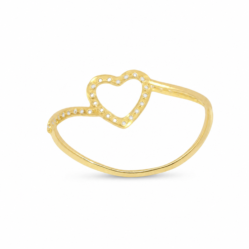 14KT Gold Ring Women's Light Weight Open White CZ Stones Heart Outline with White CZ Stones Closed Bypass Band