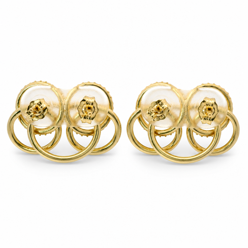 14KT Gold Earrings Small Borromean / Triskelion Triple Interlocking White CZ Stones Rings with Push Back Post and Butterfly Backs