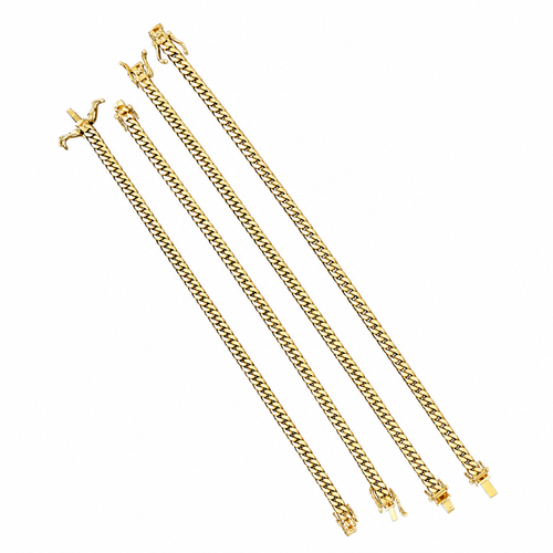14KT Gold Bracelet Solid Miami Link with Plain Clasp 4mm
