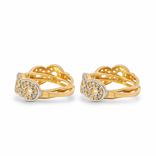 14KT Gold Earring Medium Two Tone White CZ Stones Infinity Loop with Plain White Gold Border Huggie