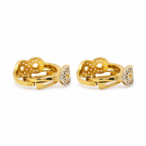 14KT Gold Earring Medium Two Tone White CZ Stones Infinity Loop with Plain White Gold Border Huggie