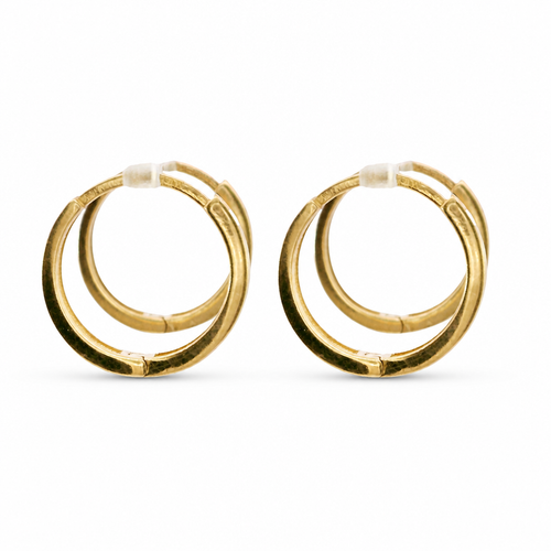 14KT Gold Earring Small White CZ Stones Single Row Hoops with Plain Gold Back Huggie Closure