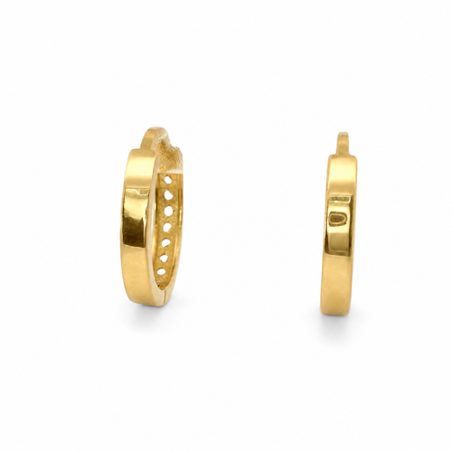 14KT Gold Earring Small White CZ Stones Single Row Hoops with Plain Gold Back Huggie Closure
