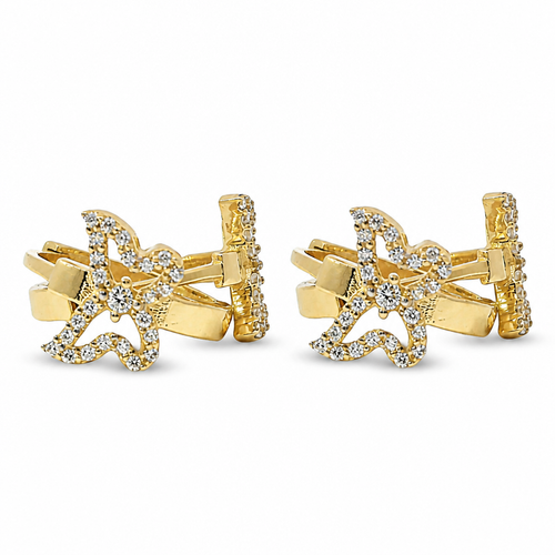 14KT Gold Earring Medium White CZ Stones Butterfly Outline Center Huggie
