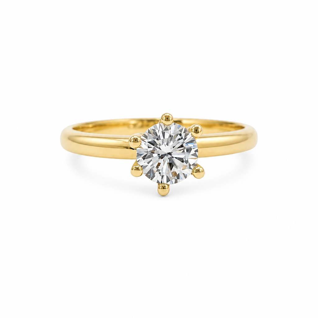 14KT Gold Women's Ring 6 Prong White Solitaire Classic Plain Band