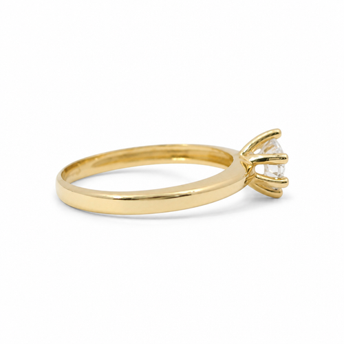 14KT Gold Women's Ring 6 Prong White Solitaire Classic Plain Band