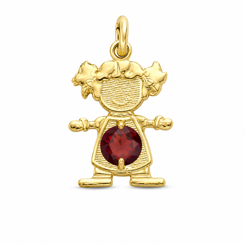 14KT Gold Charm Girl with Turquoise CZ Stone Belly and Plain Bell