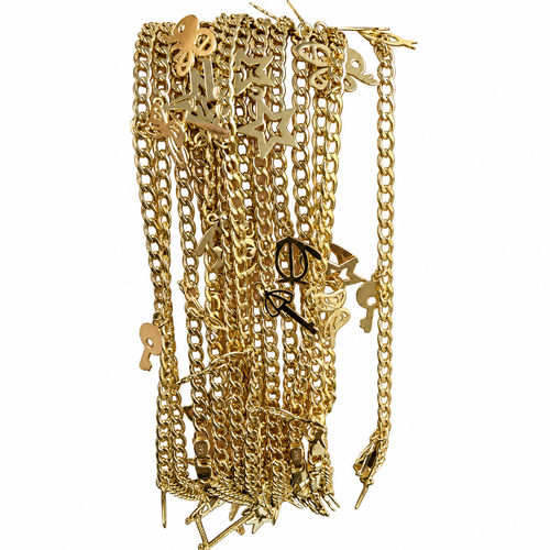 14KT Gold Hollow Curb Anklet with Flat Charms (Umbrella Key, Key, Butterfly, Star, Fish, Penguin, Bee) 2.5mm