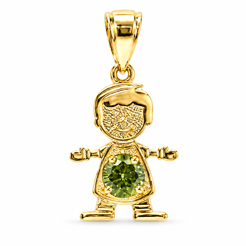 14KT Gold Charm Boy with Yellow CZ Stone Belly and Plain Bell
