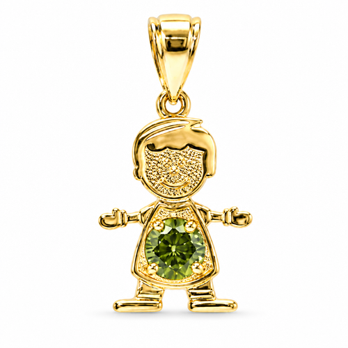 14KT Gold Charm Boy with Yellow CZ Stone Belly and Plain Bell