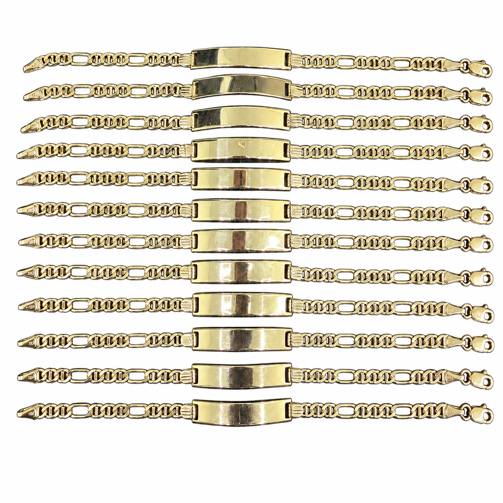 14KT Gold Bracelet Solid Figaro Mariner Name Plate 3.5mm